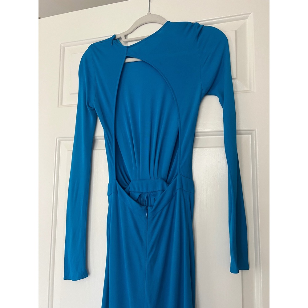 ISSA London Cerulean Blue Twist Front Open Back Long Sleeve Maxi Gown Dress - Picture 5 of 10
